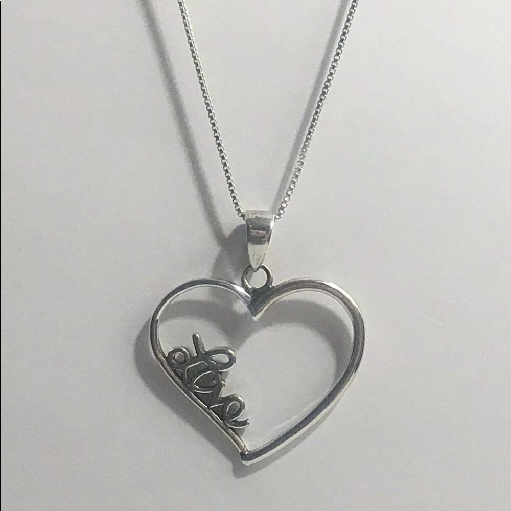 Sterling Silver Love Written in Heart Necklace